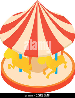 Carousel with horses icon, cartoon style Stock Vector