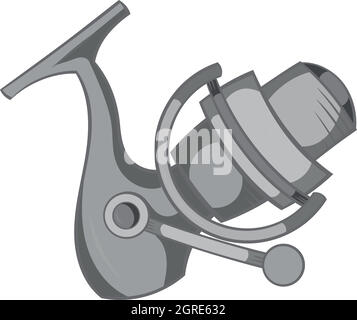 vector monochrome contour spinning fishing rod cork handle fixed spool reel  metal lure isolated black outline illustration on wh Stock Vector Image &  Art - Alamy