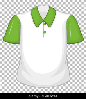 Blank white shirt with green short sleeves on transparent Stock Vector