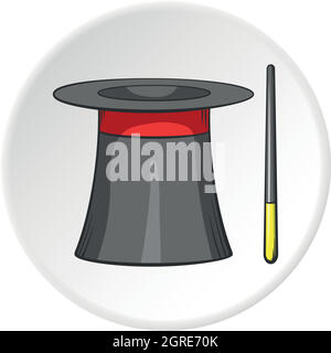 Magician hat and magic wand icon, cartoon style Stock Vector