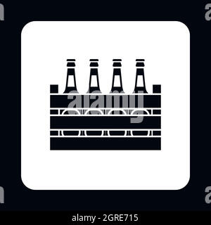 Beer bottles in a wooden box icon, simple style Stock Vector