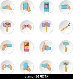 Selfie icons set, cartoon style. Stock Vector