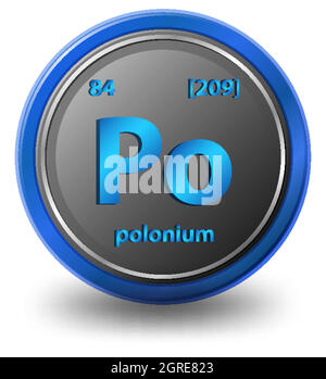 Polonium chemical element. Chemical symbol with atomic number and atomic mass. Stock Vector