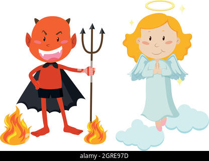 Devil with trident and angel flying Stock Vector