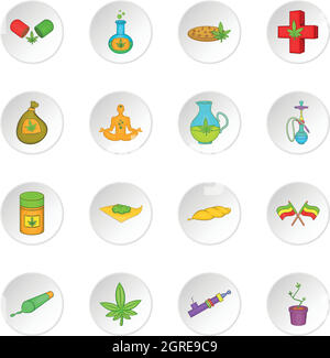 Marijuana icons set, cartoon style Stock Vector