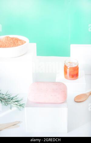 Natural soap with rosemary, honey and Red clay Stock Photo