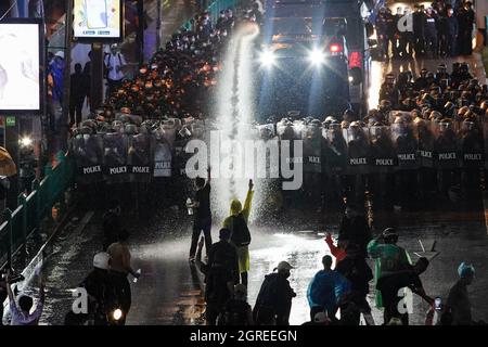 Thai Police Shot A Tear Gas Mixed In Water Aganist Peaceful Anti-goverment Protesters In Bangkok, Th