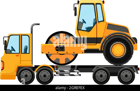 Tow truck carrying road roller Stock Vector