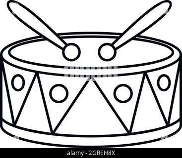 Drum with sticks icon, outline style Stock Vector