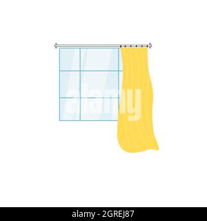Flat cartoon window with curtains,room interior elements for comfort life vector illustration concept Stock Vector
