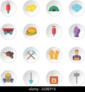 Mining icons set, cartoon style Stock Vector