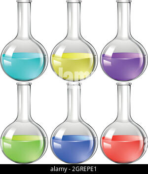 Glass beakers with liquid inside Stock Vector