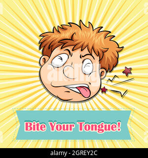 Idiom bite your tongue Stock Vector