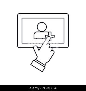 Hand pointing finger to tablet screen icon Stock Vector