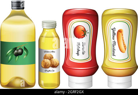 Different types of sauces and oil Stock Vector