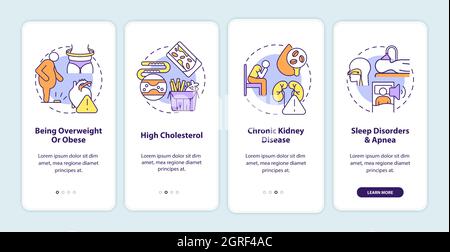 Hypertension causes onboarding mobile app page screen Stock Vector