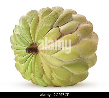 Sugar-apple, fruit of Annona squamosa cherimoya isolated on white background. Clipping Path. Full depth of field. Stock Photo