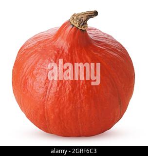 Fresh red hokkaido pumpkin isolated on white background. Clipping Path. Full depth of field. Stock Photo
