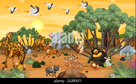 African Sunset background with giraffe Stock Vector Image & Art - Alamy