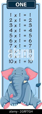 One times table with elephant Stock Vector