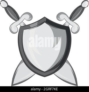 Battle shield with swords icon Stock Vector
