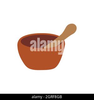 Mortar and pestle. Vintage bowl for chopping and kneading herbs and spices. Alternative medicine, herbalism, healing. Colorful vector isolated illustr Stock Vector