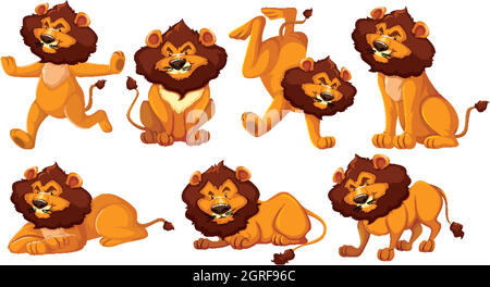 Set of lion cartoon character Stock Vector