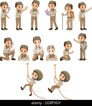 Muslim boy in safari outfit doing different actions Stock Vector