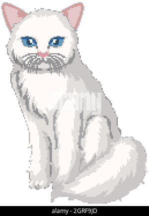 Cute white cat sitting alone isolated on white background Stock Vector