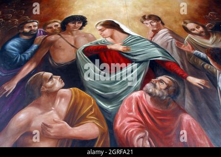 Altarpiece on a high altar in the parish church of the Holy Spirit in Staglisce, Zagreb, Croatia Stock Photo