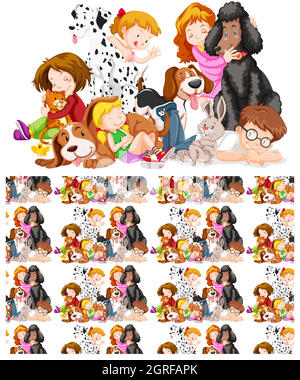 kids with pets cartoon set Stock Vector Image & Art - Alamy
