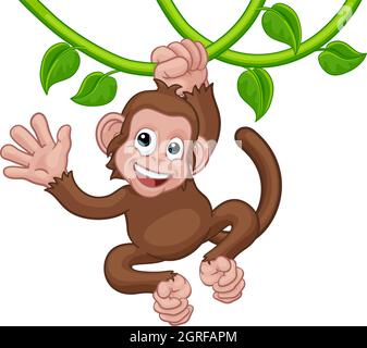 Monkey Singing On Jungle Vines Waving Cartoon Stock Vector