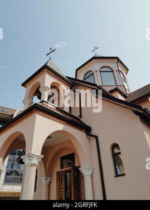 Vertical low angle shot of a cross in the Old Goa Panaji in India Stock ...