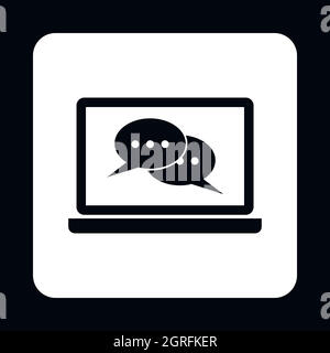 Speech bubbles on laptop icon, simple style Stock Vector