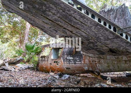 Wreckage of DC-3 plane which crashed near Higgins Field, in 1945. Bamaga, Queensland, Australia Stock Photo