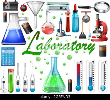 Laboratory equipments on white background Stock Vector