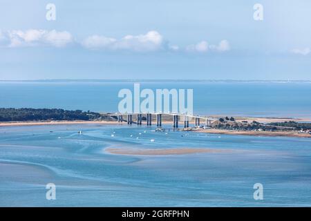 France, Vendee, La Barre de Monts, Noirmoutier bridge (aerial view) Stock Photo