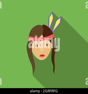 Girl american indians icon, flat style Stock Vector