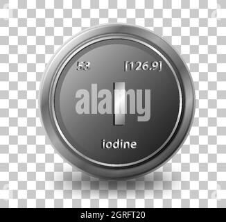 Iodine chemical element. Chemical symbol with atomic number and atomic mass. Stock Vector