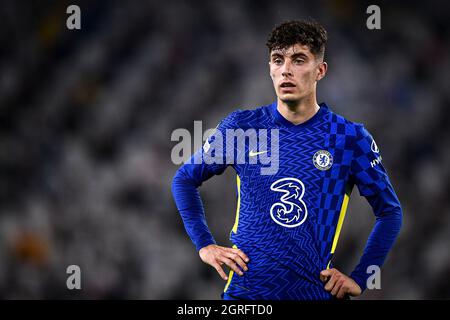 Turin, Italy. 29 September 2021. Kai Havertz of Chelsea FC looks on during the UEFA Champions League football match between Juventus FC and Chelsea FC. Credit: Nicolò Campo/Alamy Live News Stock Photo