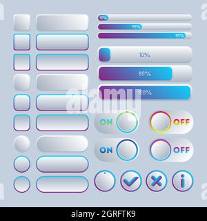 Icon set multi colored button in flat style. Stock Vector