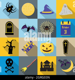 Halloween icons set in flat style Stock Vector