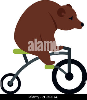 Bear on a bike icon, flat style Stock Vector