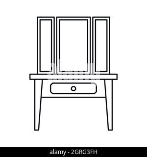 Dressing table with a mirror icon, outline style Stock Vector