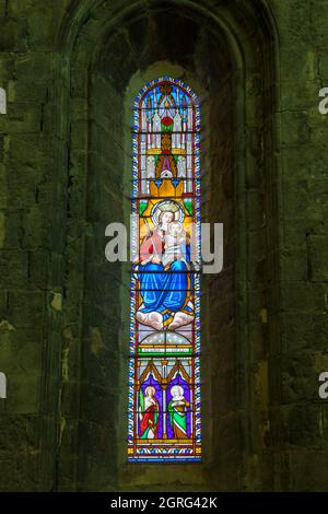 France, Alpes de Haute Provence, Seyne, Notre-Dame-de-Nazareth church, stained glass Stock Photo