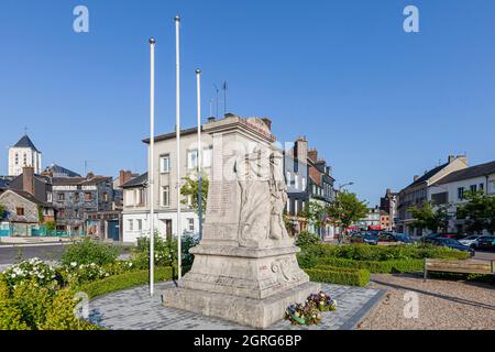 France, Eure, Risle Valley, Pont-Audemer, labeled the Most Beautiful Detours of France, nicknamed the Little Venice of Normandy, memorial to the dead of First World War