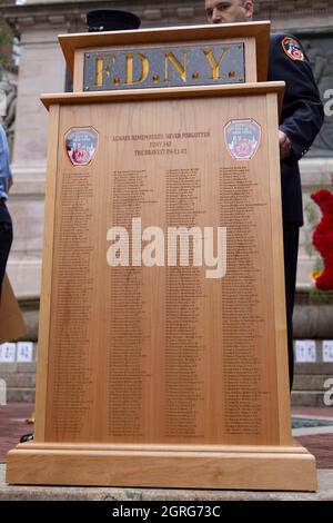 United States, New-York, Firemen Monument, Riverside Drive, 9-11 attacks, remembrance, commemoration, tribute to the deads Stock Photo