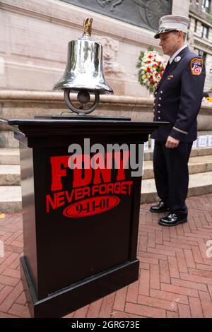 United States, New-York, Firemen Monument, Riverside Drive, 9-11 attacks, remembrance, commemoration, tribute to the deads Stock Photo