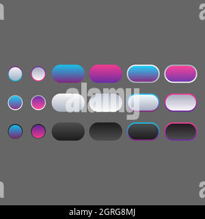 Icon set multi colored button in flat style. Stock Vector