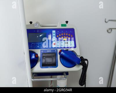 Defibrillation is a treatment for life-threatening cardiac dysrhythmias. Defibrillation consists of delivering a therapeutic dose of electrical curren Stock Photo